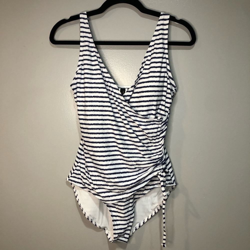 Nip Tick Swim Navy And White Striped Swimsuit Dou… - image 1